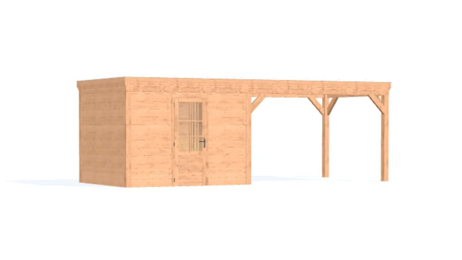 Douglas overkapping met plat dak - Comfort zonder overstek, met berging geschaafd