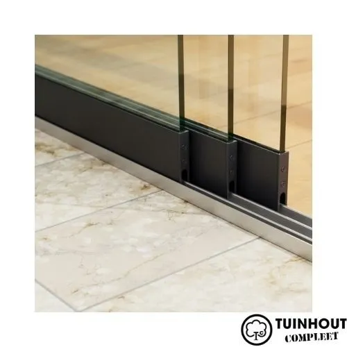 Glazen schuifwanden zwart 3-rail tot 3000 mm breed 3 x 1030 mm glas