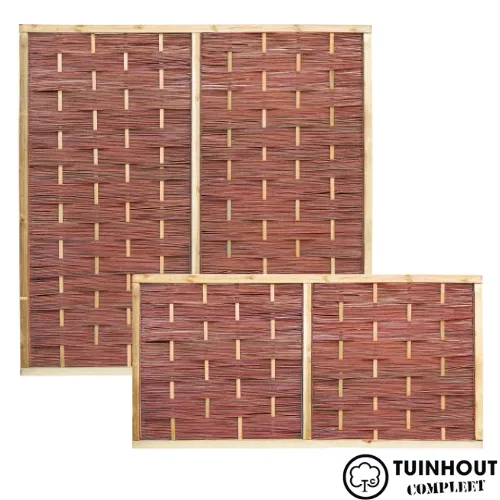 Wilgenteenscherm met houten lijst 180 cm breed verticaal