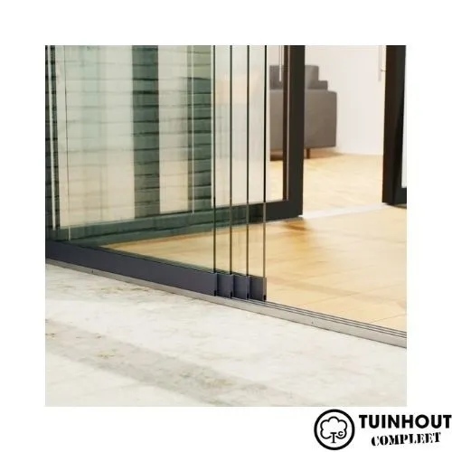 Glazen schuifwanden antraciet 4-rail tot 3860 mm breed 4 x 980 mm glas