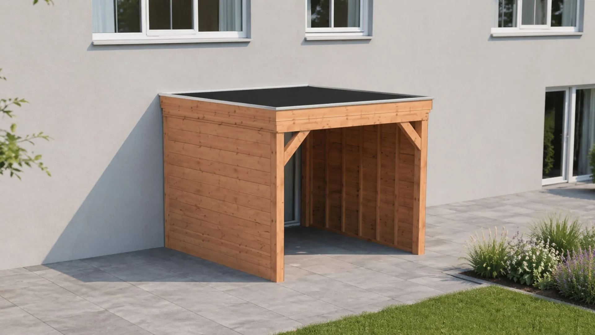 Douglas aanbouwveranda - Comfort zonder overstek, met zijwanden geschaafd