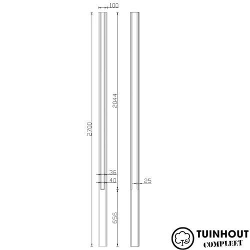 Sleufpaal antraciet 10 x 10 cm 270 cm lang Eems-serie
