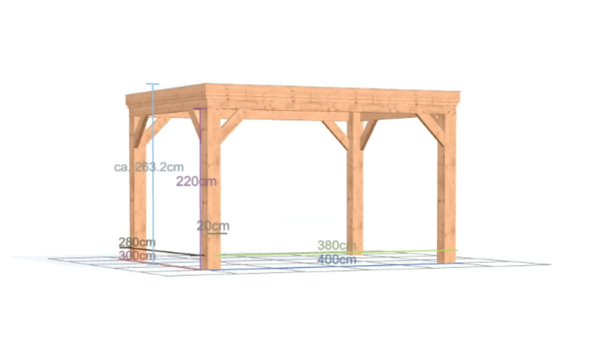Douglas overkapping met plat dak - Robuust zonder overstek