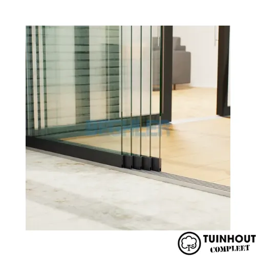 Glazen schuifwanden zwart 5-rail tot 4820 mm breed 5 x 980 mm glas