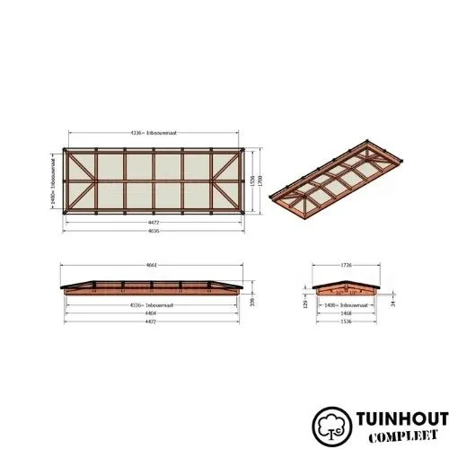 Lichtstraat schilddak 4472 x 1536 mm