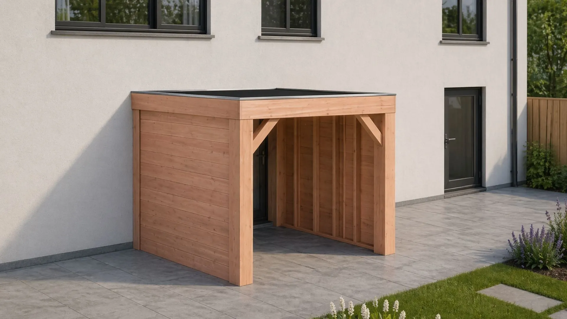 Douglas aanbouw veranda - Robuust zonder overstek, met zijwanden geschaafd