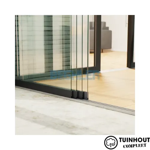 Glazen schuifwanden zwart 4-rail tot 3540 mm breed 4 x 900 mm glas