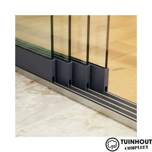 Glazen schuifwanden antraciet 4-rail tot 3540 mm breed 4 x 900 mm glas