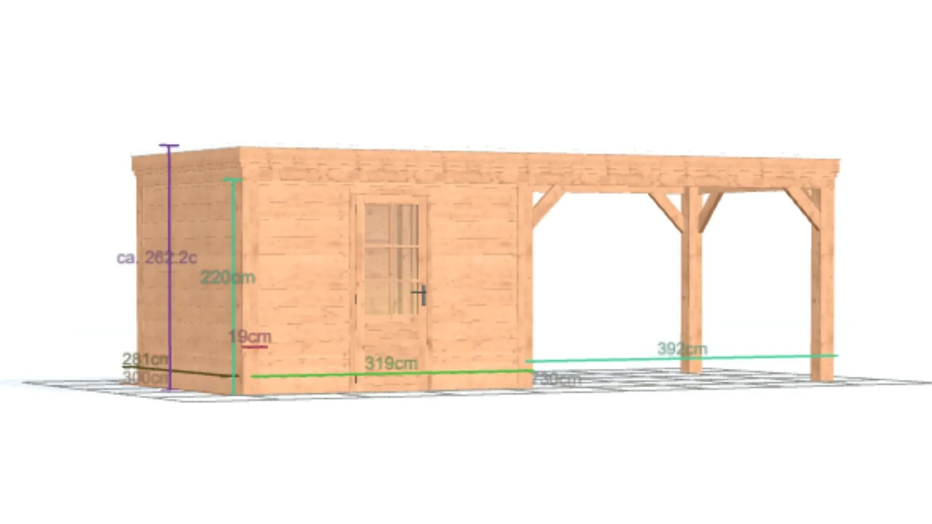 Douglas overkapping met plat dak - Robuust zonder overstek, met berging geschaafd