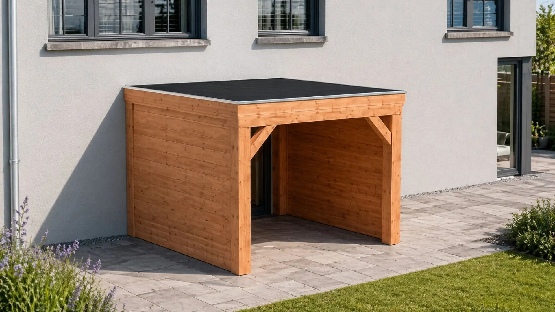 Douglas aanbouw veranda - Robuust zonder overstek, met zijwanden