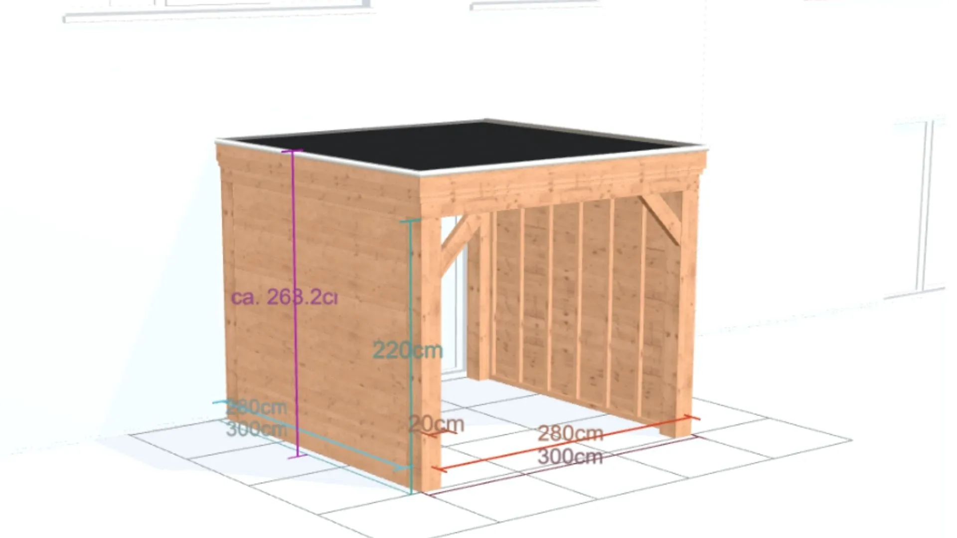 Douglas aanbouw veranda - Robuust zonder overstek, met zijwanden