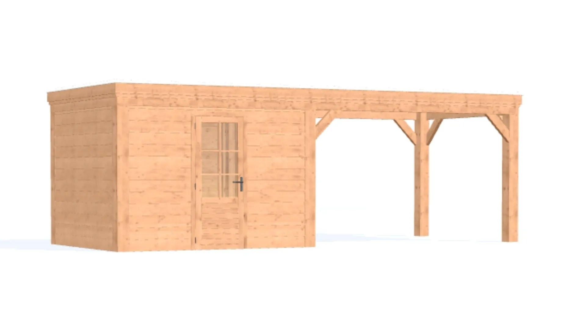 Douglas overkapping met plat dak - Robuust zonder overstek, met berging