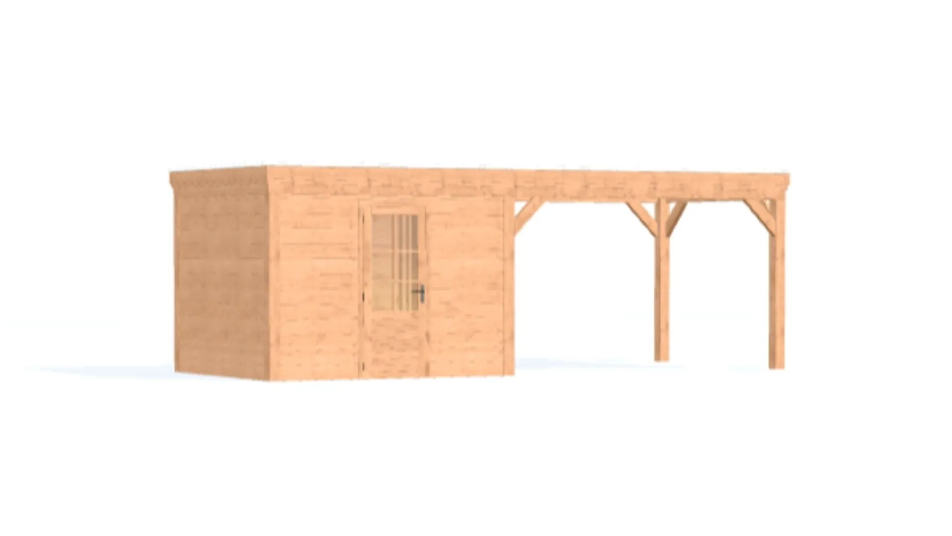 Douglas overkapping met plat dak - Comfort zonder overstek, met berging