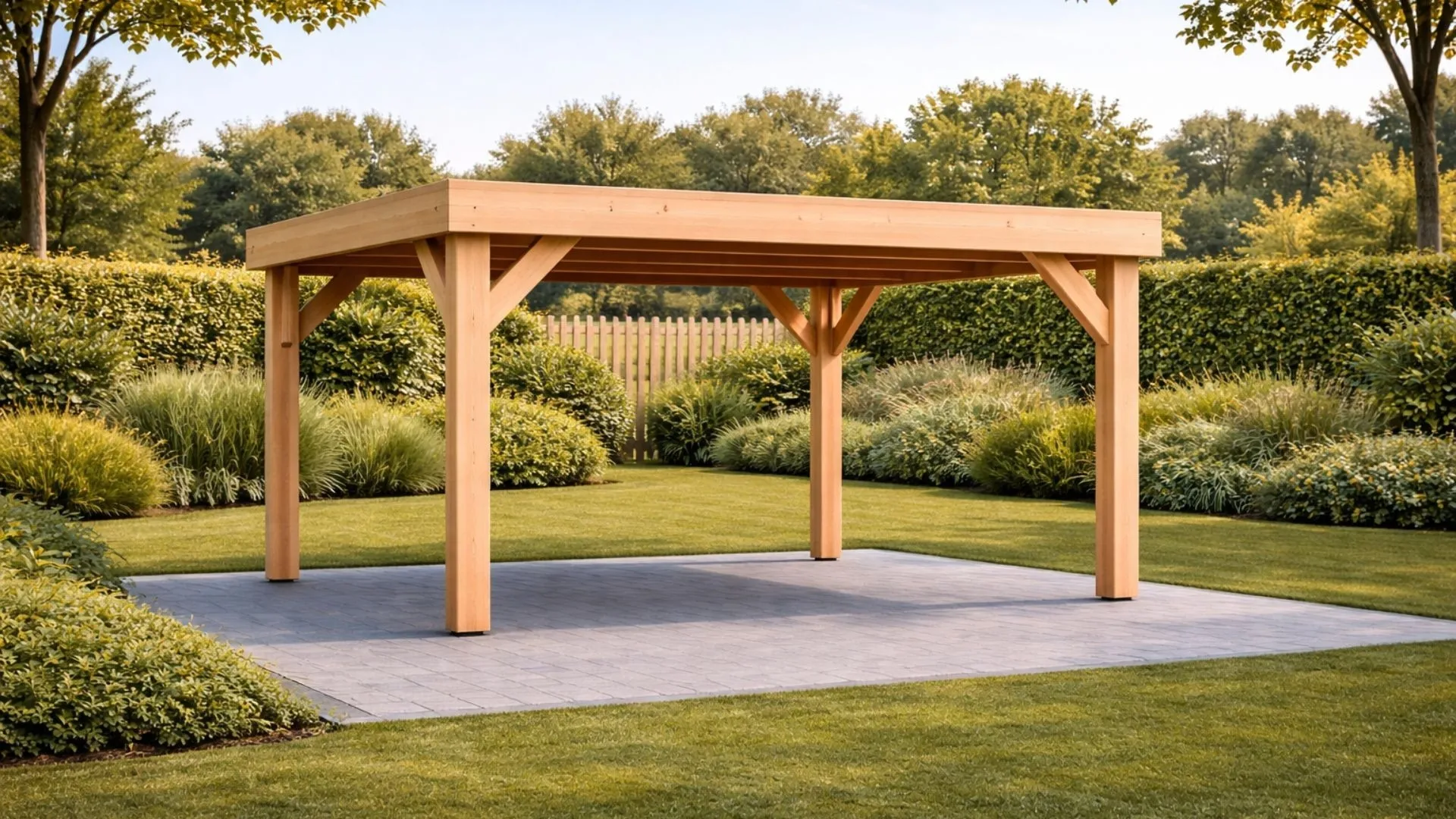 Douglas overkapping met plat dak - Robuust zonder overstek