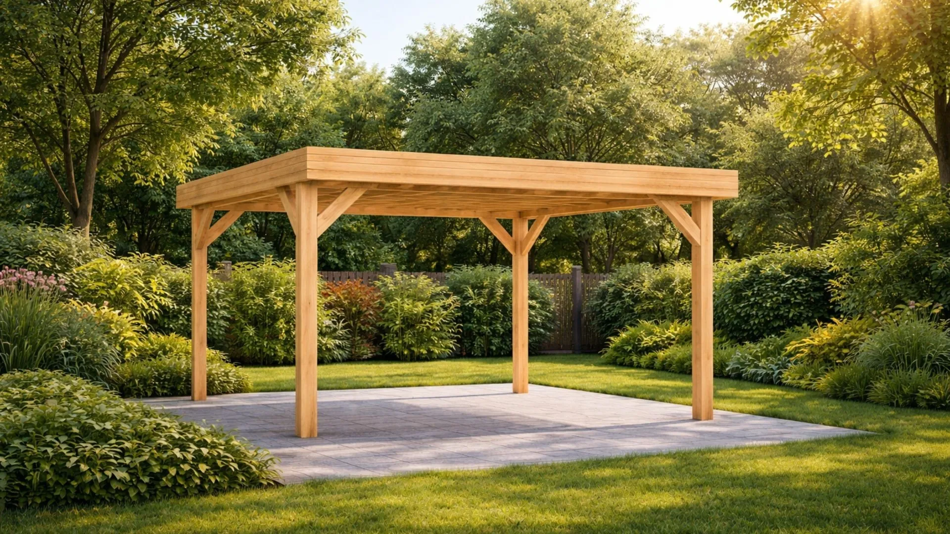 Douglas overkapping met plat dak - Comfort met overstek