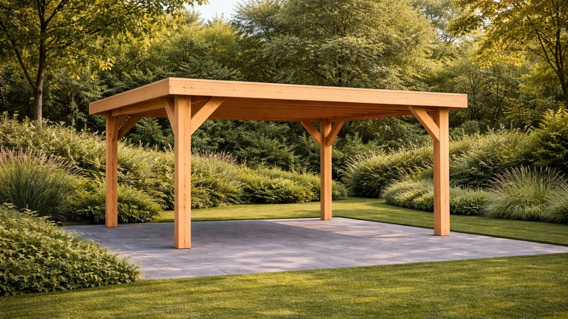 Douglas overkapping met plat dak - Robuust met overstek