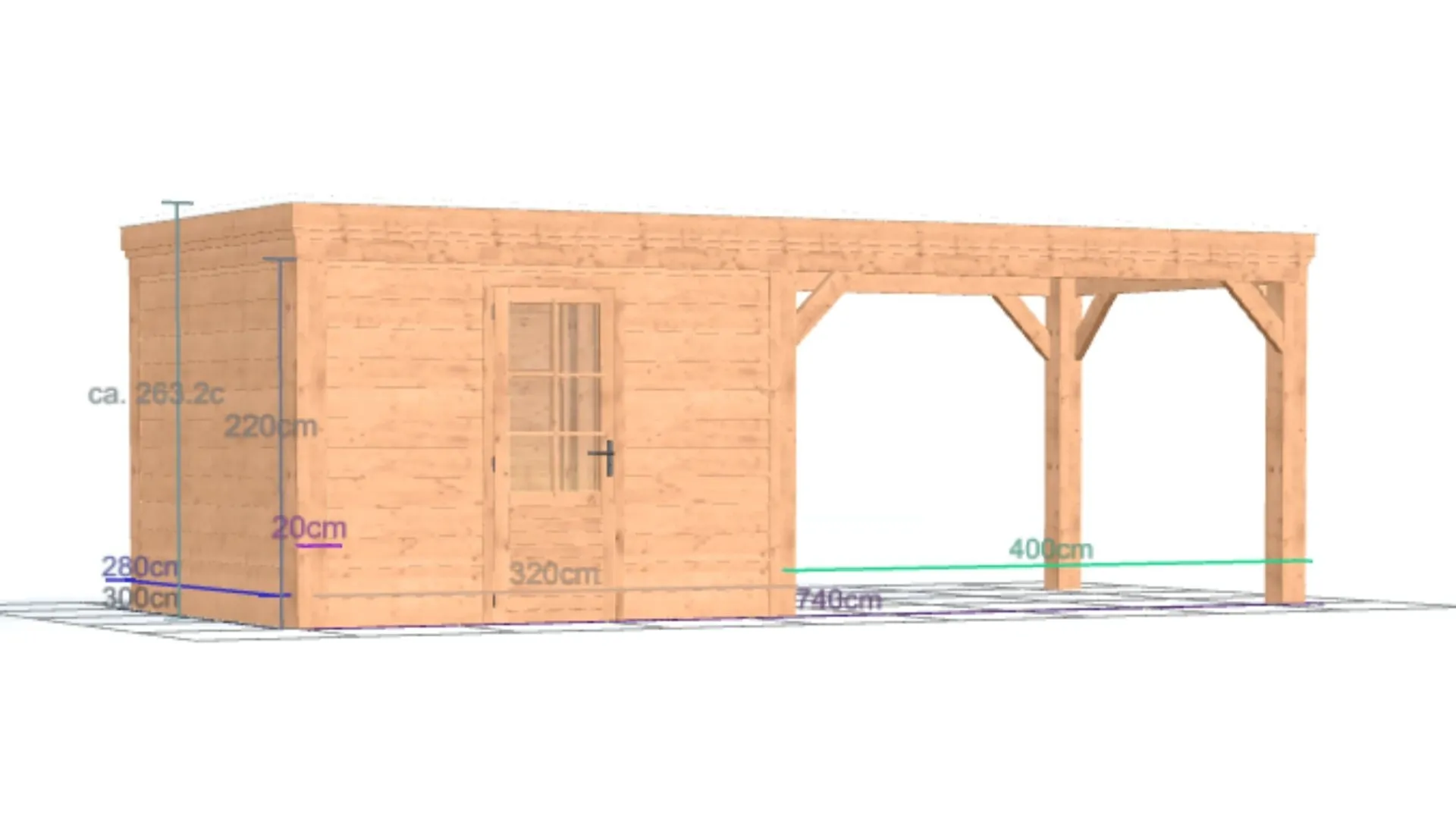 Douglas overkapping met plat dak - Robuust zonder overstek, met berging