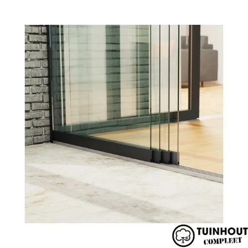 Glazen schuifwanden zwart 4-rail tot 4000 mm breed 4 x 1030 mm glas