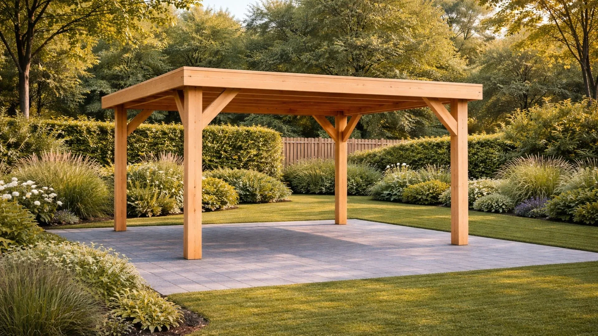 Douglas overkapping met plat dak - Robuust met overstek geschaafd