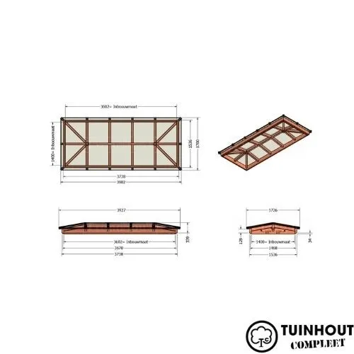 Lichtstraat schilddak 3738 x 1536 mm