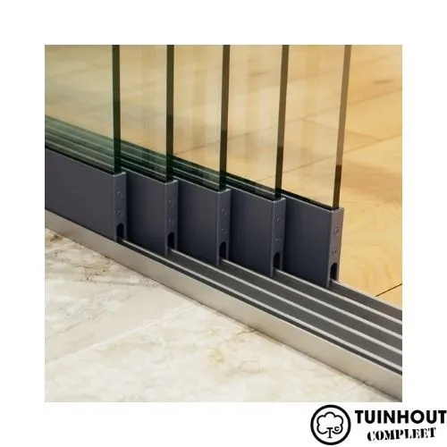 Glazen schuifwanden antraciet 5-rail tot 4420 mm breed 5 x 900 mm glas