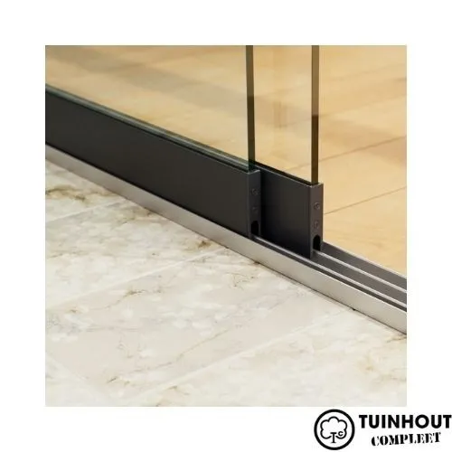 Glazen schuifwanden zwart 3-rail tot 2000 mm breed 2 x 1030 mm glas