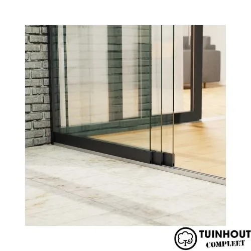 Glazen schuifwanden zwart 3-rail tot 3000 mm breed 3 x 1030 mm glas