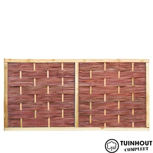 Wilgenteenscherm met houten lijst 180 cm breed verticaal